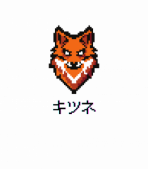 Vulpe (kitsune, katakana) Pixel Art  (negru)