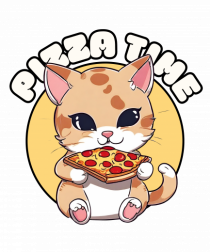 Cute kawaii cat eating pizza