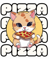 Cute kawaii cat eating pizza