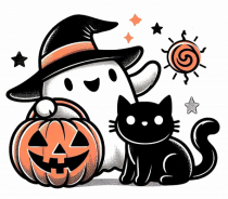 Halloween ghost and black cat