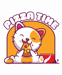 Cute kawaii cat eating pizza