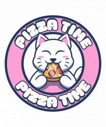 Cute kawaii cat eating pizza