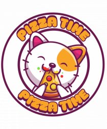 Cute kawaii cat eating pizza