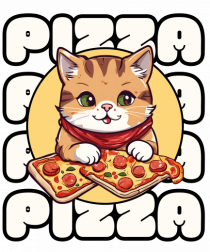 Cute kawaii cat eating pizza