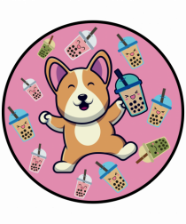 Kawaii Corgi Drinking Boba Tea