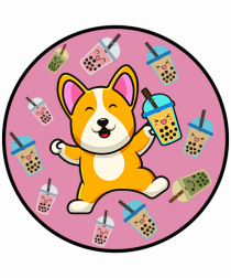 Kawaii Corgi Drinking Boba Tea