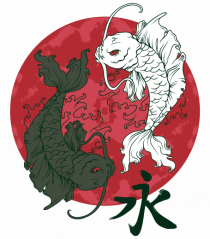 Yin And Yang Moon And Koi Fish