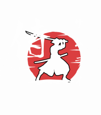 Siluetă Samurai (kanji și katakana) alb