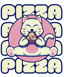 Cute kawaii cat eating pizza