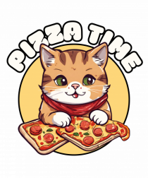 Cute kawaii cat eating pizza