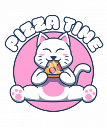 Cute kawaii cat eating pizza