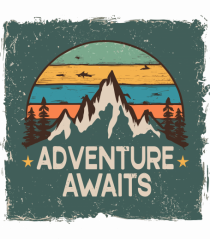 Adventure Awaits Retro Sunset Distressed Poster Style