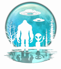Bigfoot and Alien Under the Moon