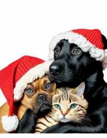 Dogs and cat in Christmas spirit