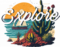 Explore - plaja cu cactusi si apus de soare