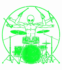 Green UFO Alien Drummer