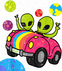 Hippie Alien Space Roadtrip Car Peace