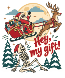 Funny Christmas Skeleton Santa Sleigh Reindeer Present Snatch