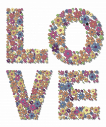 LOVE iubire tipografie florala retro 70's hippie