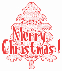 Merry Christmas Tree Red Embroidery