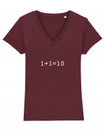 1+1=10 (in binary) Tricou mânecă scurtă guler V Damă Evoker