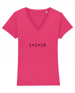 1+1=10 (in binary) Tricou mânecă scurtă guler V Damă Evoker
