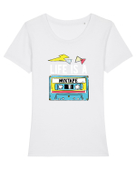 Life is a Mixtape - Casetă Retro Tricou mânecă scurtă guler larg fitted Damă Expresser