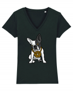 Golden Boston Terrier Tricou mânecă scurtă guler V Damă Evoker