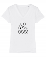 Campând la Munte - Design Minimalist Tricou mânecă scurtă guler V Damă Evoker