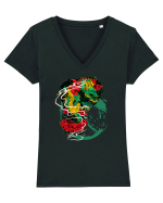 Flower Dragon Tricou mânecă scurtă guler V Damă Evoker