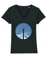 Photo Illustration - black electricity pole Tricou mânecă scurtă guler V Damă Evoker