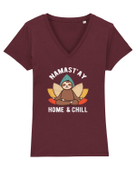 NAMASTAY Home and Chill Sloth Tricou mânecă scurtă guler V Damă Evoker