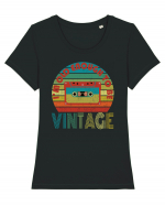 Vintage Cassette Tape Retro Style Tricou mânecă scurtă guler larg fitted Damă Expresser