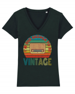 Vintage Radio Retro Style Tricou mânecă scurtă guler V Damă Evoker