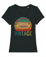 Vintage Radio Retro Style Tricou mânecă scurtă guler larg fitted Damă Expresser