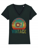 Vintage Vinyl Disc Player Retro Style Tricou mânecă scurtă guler V Damă Evoker