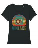 Vintage Vinyl Disc Player Retro Style Tricou mânecă scurtă guler larg fitted Damă Expresser