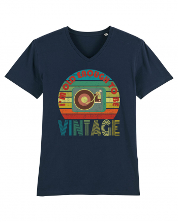 Vintage Vinyl Disc Player Retro Style French Navy