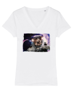 bulldog in spatiu Tricou mânecă scurtă guler V Damă Evoker