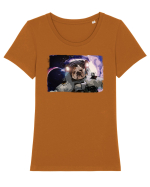 bulldog in spatiu Tricou mânecă scurtă guler larg fitted Damă Expresser