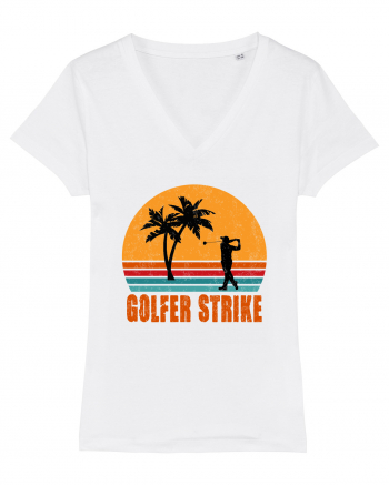 Sunset Golfer Strike Retro White