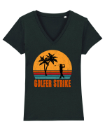 Sunset Golfer Strike Retro Tricou mânecă scurtă guler V Damă Evoker