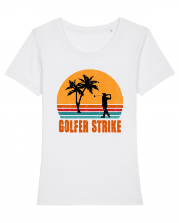 Sunset Golfer Strike Retro White