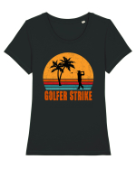 Sunset Golfer Strike Retro Tricou mânecă scurtă guler larg fitted Damă Expresser