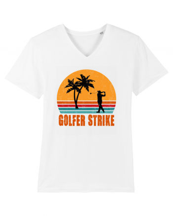 Sunset Golfer Strike Retro White