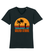 Sunset Golfer Strike Retro Tricou mânecă scurtă guler V Bărbat Presenter