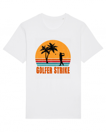 Sunset Golfer Strike Retro White