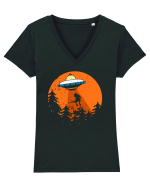 Alien Dinosaur Abduction  Tricou mânecă scurtă guler V Damă Evoker