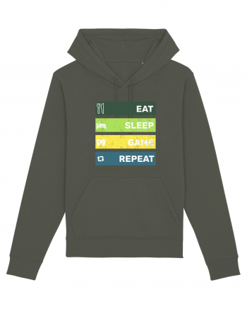 Eat Sleep Game Repeat Retro Khaki