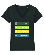 Eat Sleep Game Repeat Retro Tricou mânecă scurtă guler V Damă Evoker